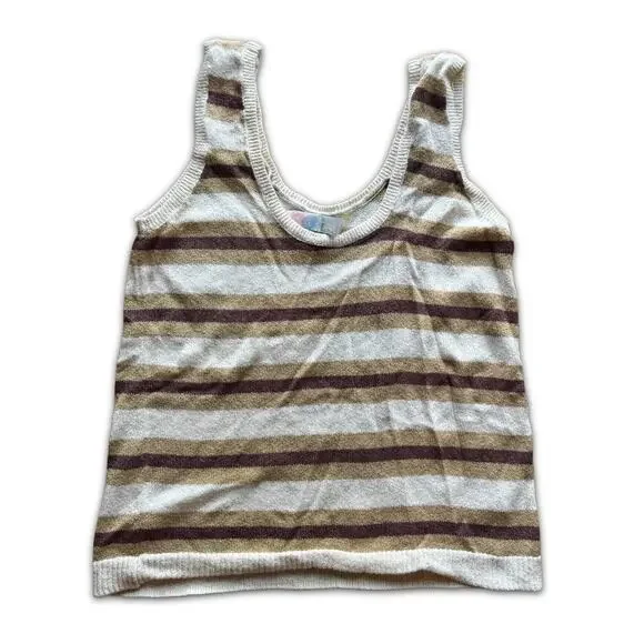 Free People Vista Sweater Set Beige Stripe Knit Tank & Pants